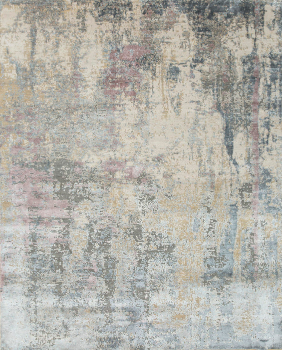 8' X 10' Genuine Wool Material Abstract Hand Knotted Area Rug - Blue