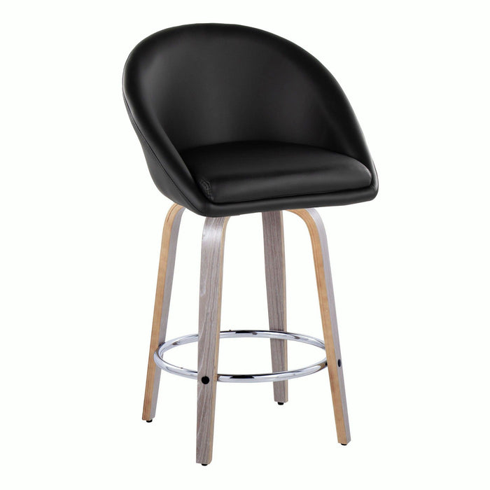Matisse - Highback Fixed-Height Counter Stool (Set of 2) - Light Gray Wood, Black Faux Leather, Chrome Metal