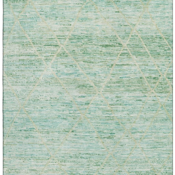 10' X 14' Abstract Geometric Washable Area Rug With UV Protection (696320) - Artichoke Green / Teal / Ivory