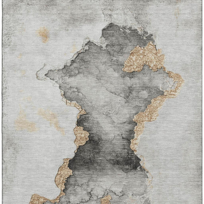 10' X 14' Abstract Washable Area Rug With UV Protection (701563) - Gray / Gold / Silver