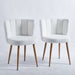 Giga modern dining chair set with wood color iron tube legs, short plush cushions, and comfortable backrest for dining or living rooms.