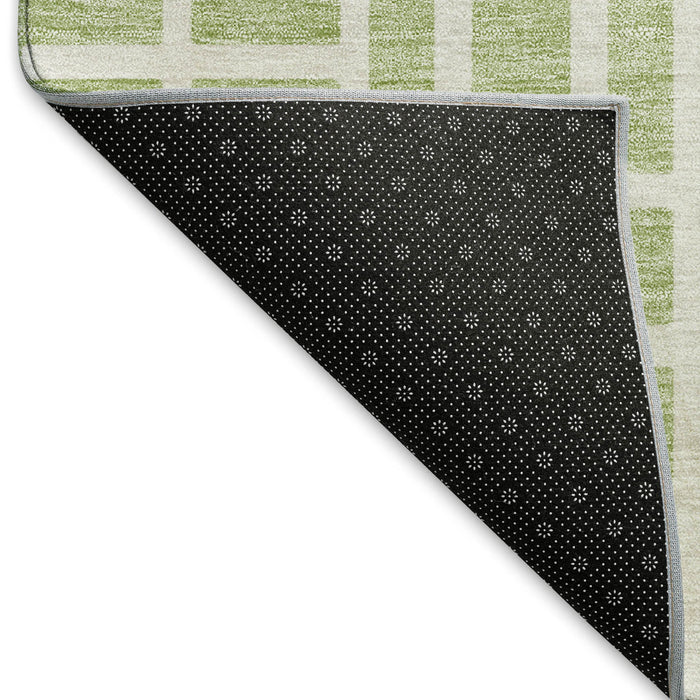 10' X 14' Geometric Washable Area Rug With UV Protection (672803) - Artichoke Green / Ivory