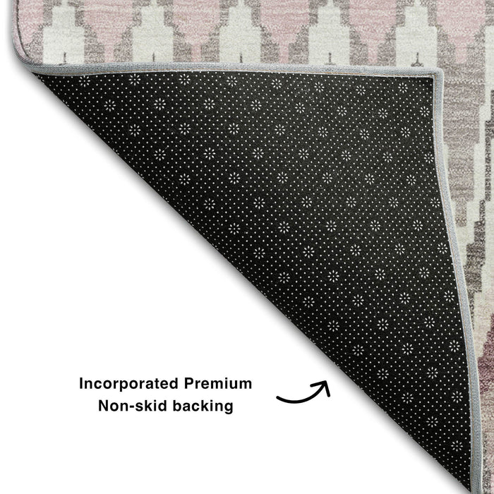 10' X 14' Southwestern Washable Area Rug With UV Protection (668283) - Pink / Ivory / Gray