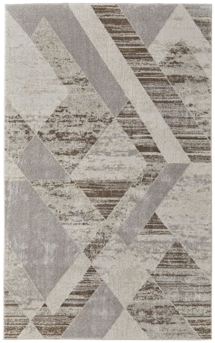12' x 15' Geometric Power Loom Area Rug - Ivory Gray And Brown