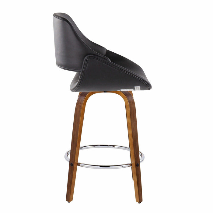 Fabrizzi - Fixed-Height Counter Stool With Round Chrome Footrest (Set of 2) - Walnut Wood