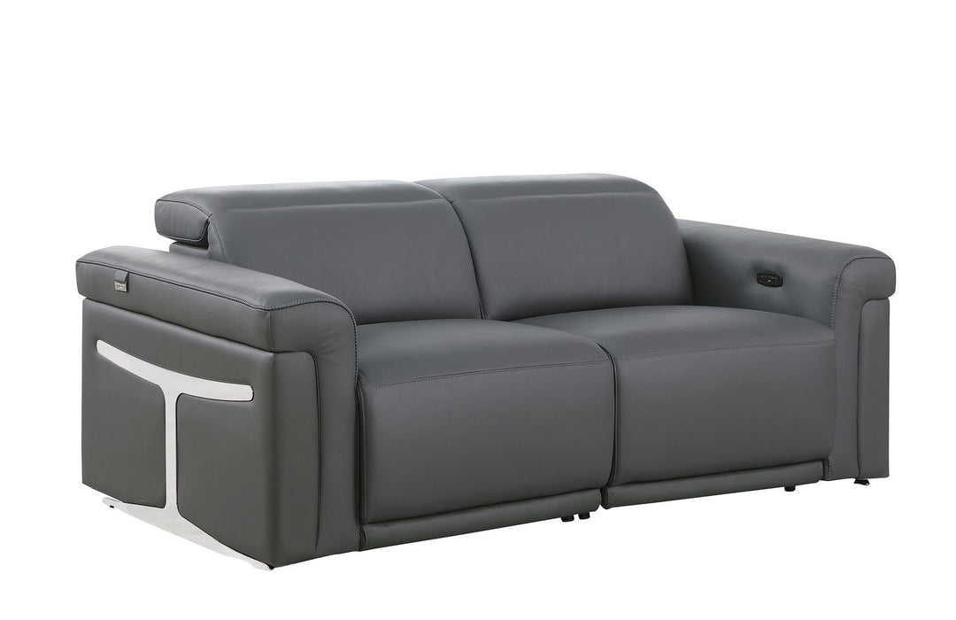 Italian Leather Power Reclining Loveseat (720487) - Dark Gray / Black