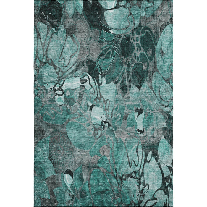 10' X 14' Abstract Distressed Washable Area Rug With UV Protection (649006) - Teal / Gray