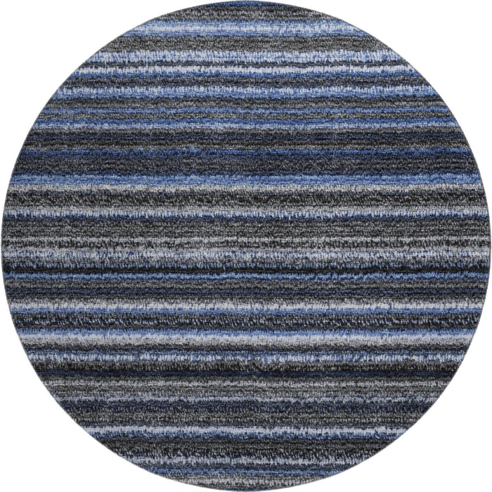 8' Striped Washable Round Rug With UV Protection (650779) - Blue / Gray
