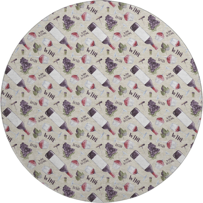8' Cottage Geometric Washable Round Rug With UV Protection - Ivory
