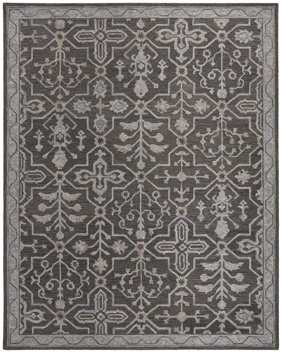 9' x 12' Wool Floral Tufted Handmade Stain Resistant Area Rug - Gray Blue And Ivory