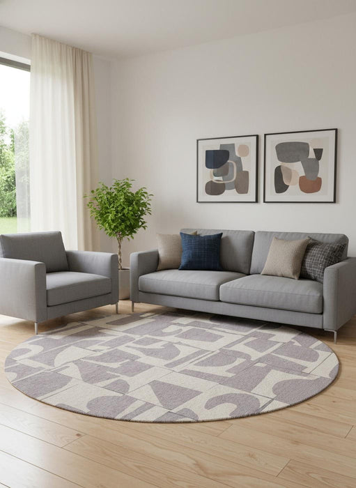 8' Geometric Washable Round Rug (551989) - Gray