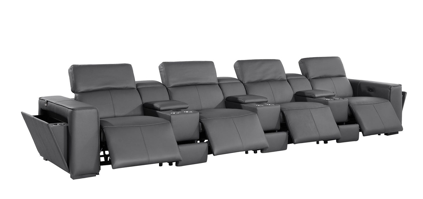 Top Grain Leather Reclining Metal USB Sofa (720423) - Dark Gray