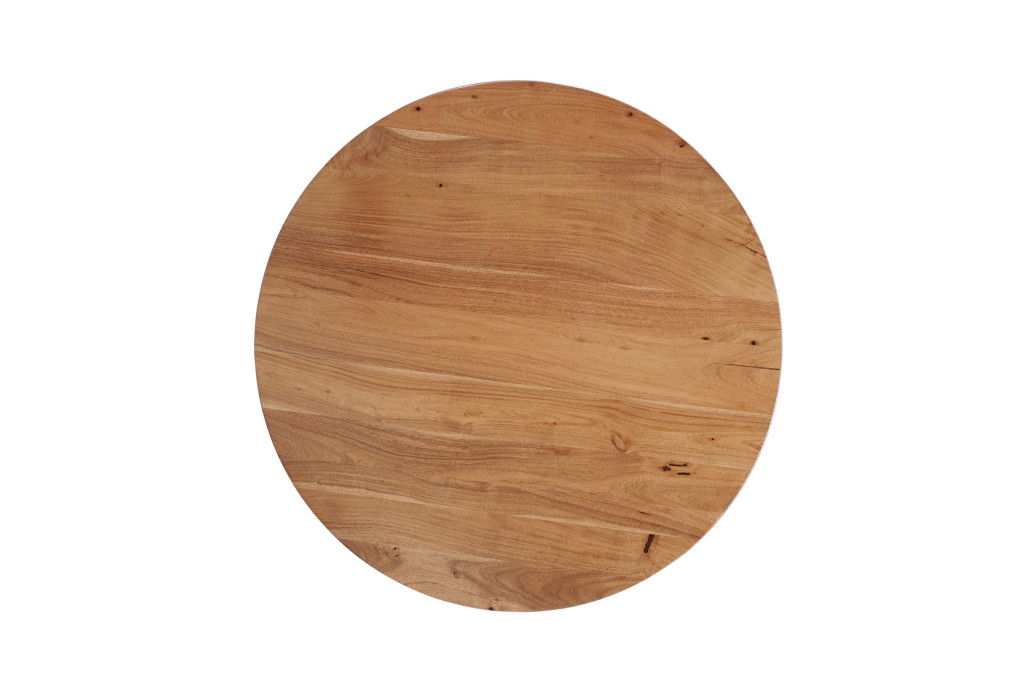 39" Solid Wood And Iron Round Cross Legs Coffee Table - Brown And Black