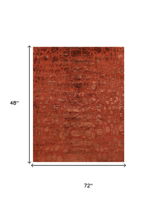 4' X 6' Animal Print Hand Knotted Area Rug (744037) - Red / Orange