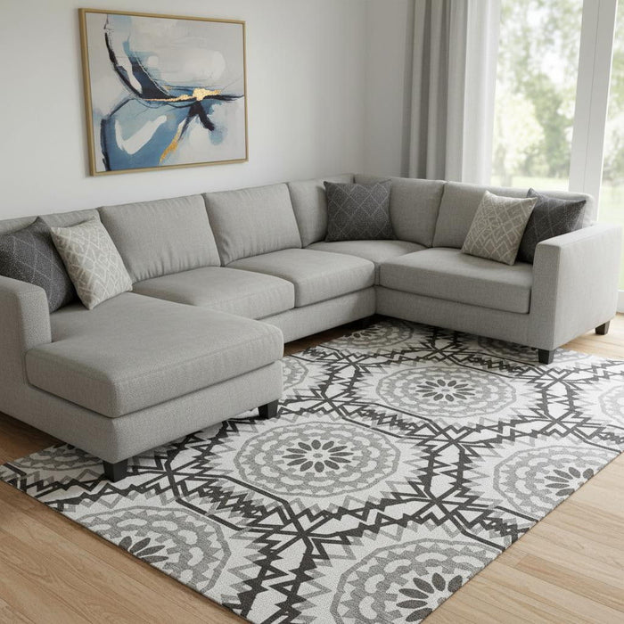 10' X 14' Geometric Washable Area Rug With UV Protection (652311) - White / Black