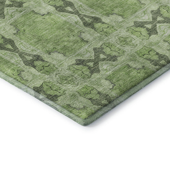 8' X 10' Floral Medallion Washable Area Rug With UV Protection (649490) - Green / Gray / Ivory