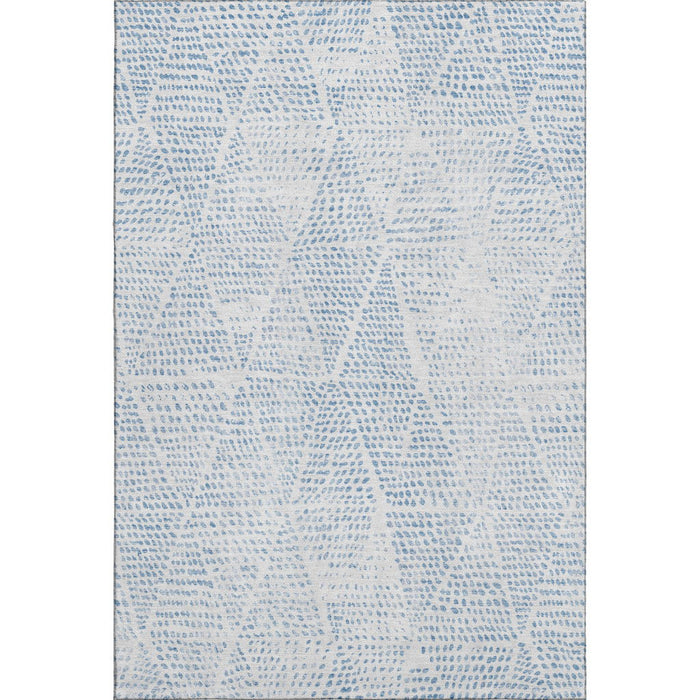 10' X 14' Diamond Washable Area Rug With UV Protection (650566) - Denim Blue / Ivory