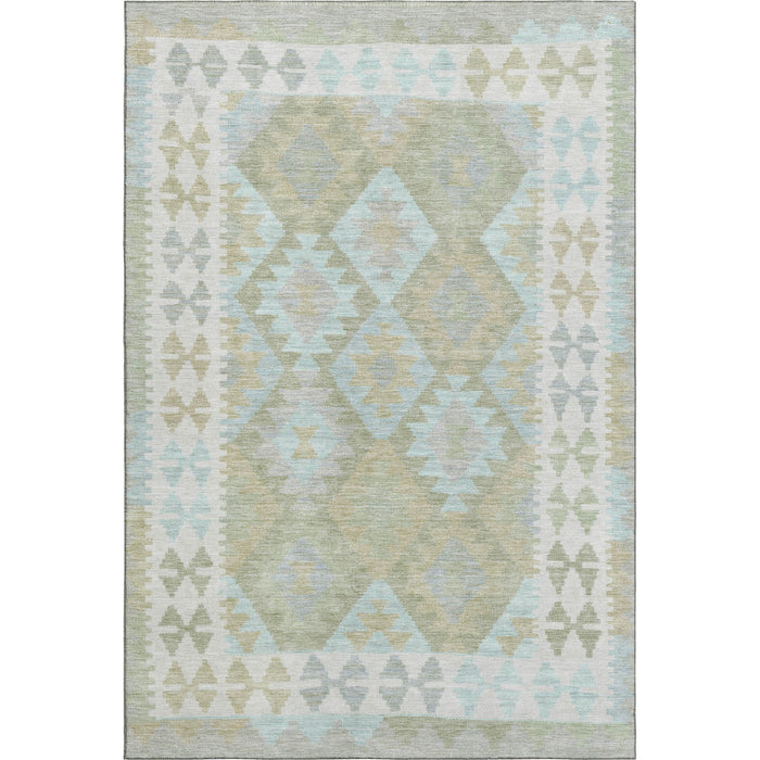 10' X 14' Tribal Washable Area Rug With UV Protection (707965) - Sage / Blue