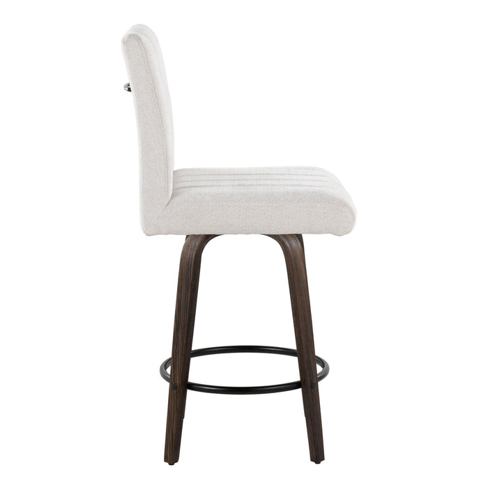 Hannah - Fixed-Height Counter Stool With Swivel And Round Black Metal Footrest (Set of 2) - Walnut Glazed Wood