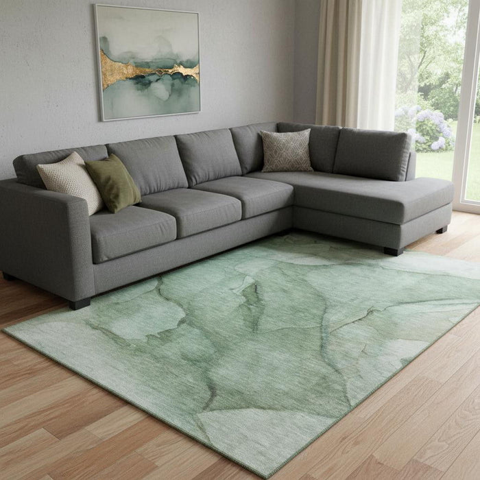 10' X 14' Abstract Washable Area Rug With UV Protection (651100) - Green / Ivory