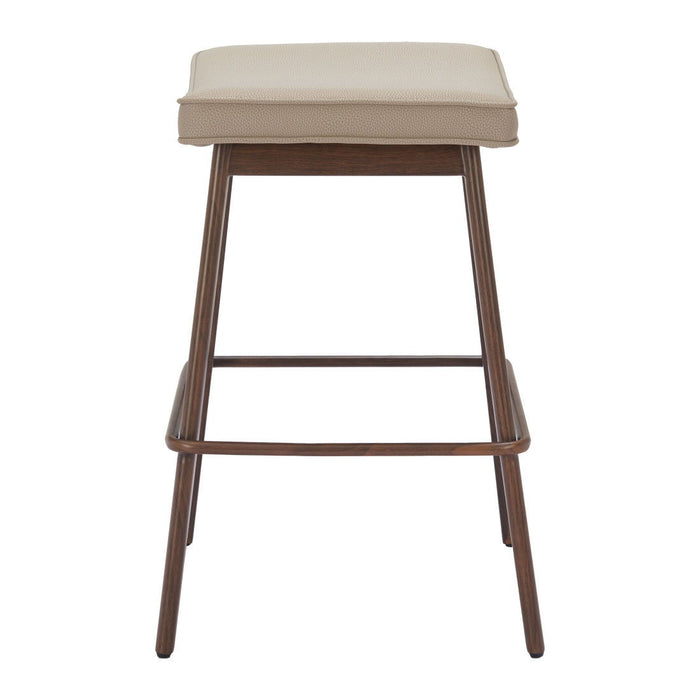 27" Faux Leather And Steel Backless Counter Height Bar Chairs (Set of 2) - Beige / Walnut