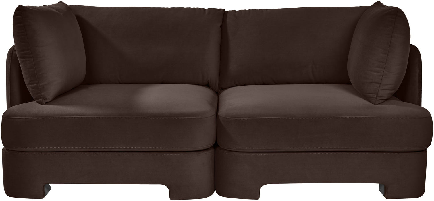 Meridian Furniture Hammond velvet performance fabric 2-piece loveseat sectional with plush upholstery and modern design.