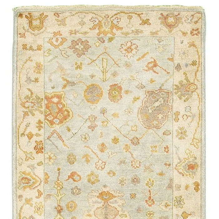 10' Wool Oriental Hand Knotted Runner Rug - Blue And Sand