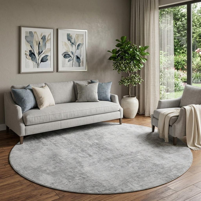 8' Abstract Washable Round Rug With UV Protection (654799) - Gray / Ivory