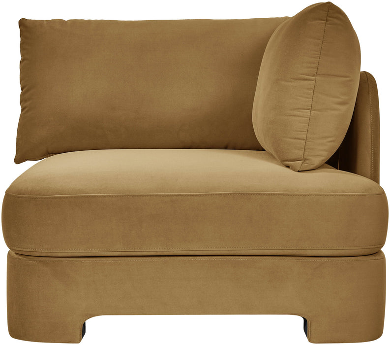 Meridian Furniture velvet upholstered stationary chair with plush performance fabric and modern design.