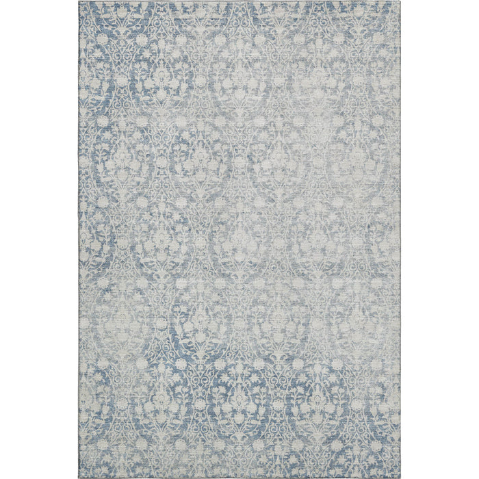 10' X 14' Damask Washable Area Rug With UV Protection (692088) - Denim Blue / Ivory
