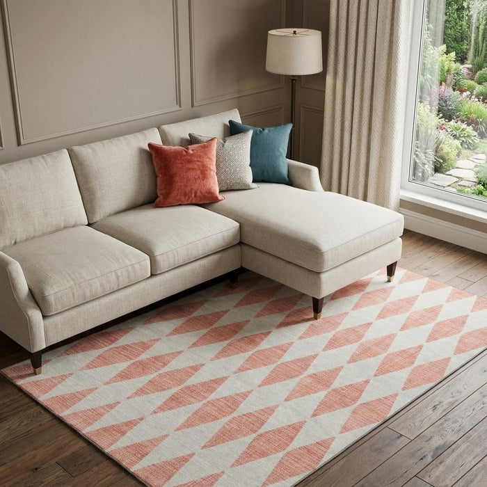 10' X 14' Diamond Washable Area Rug With UV Protection (650116) - Salmon / Ivory