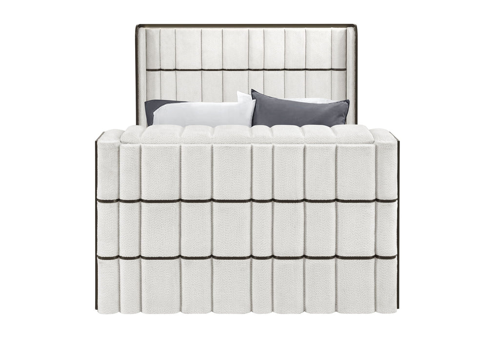 Isabella - Queen Upholstered Bed With LED, TV Lift, Bluetooth Speaker And Firpeplace Crystal - Black / White