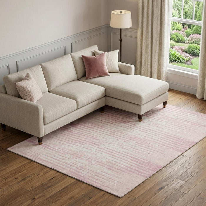 10' X 14' Striped Washable Area Rug With UV Protection (670585) - Pink / Ivory