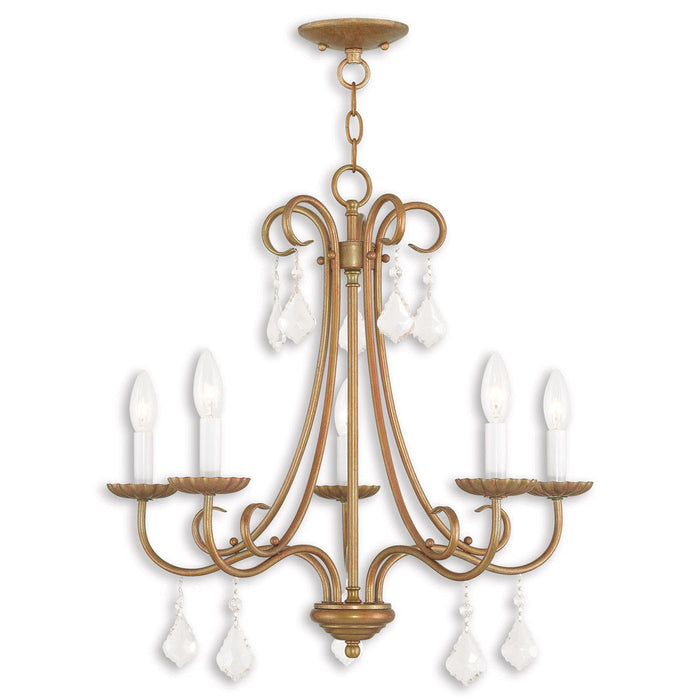 22" Five Light Dimmable Chandelier With Shades - Antiqued Gold