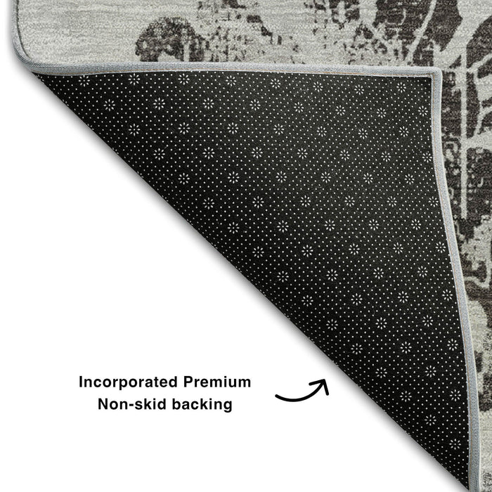 10' X 14' Floral Washable Area Rug With UV Protection (667915) - Gray / Charcoal