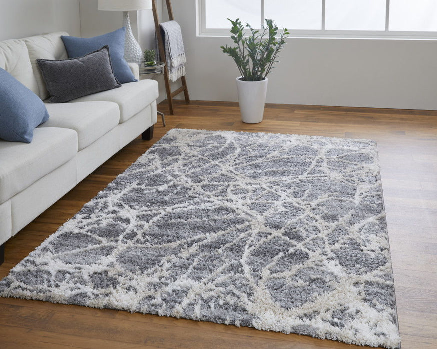 7.9' x 10' Abstract Power Loom Area Rug - Gray And Ivory