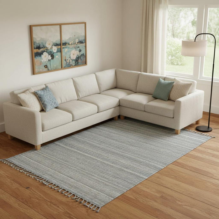 9' X 12' Wool Striped Hand Woven Area Rug With Fringe (565853) - Gray