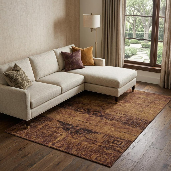 10' X 14' Oriental Washable Area Rug With UV Protection (695960) - Rust / Chocolate