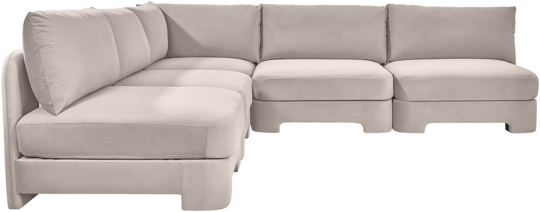 Meridian Furniture Hammond velvet performance fabric 5-piece armless sectional sofa in a modern stationary design.