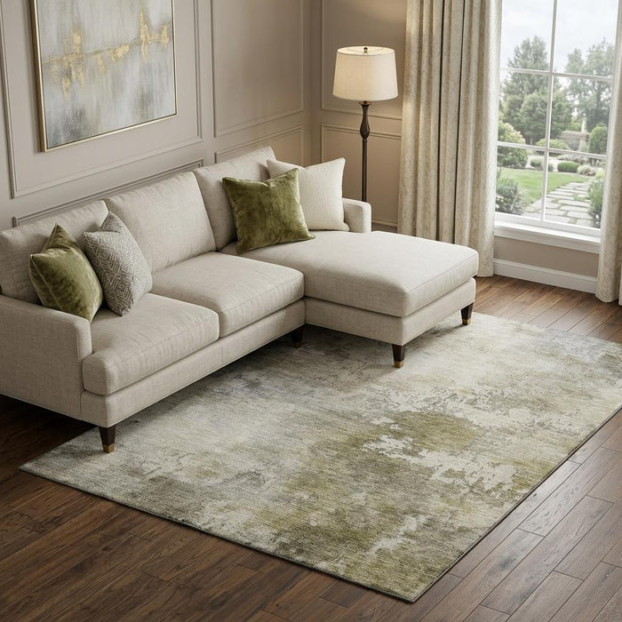 10' X 14' Abstract Washable Area Rug With UV Protection (687089) - Wheat / Ivory / Taupe