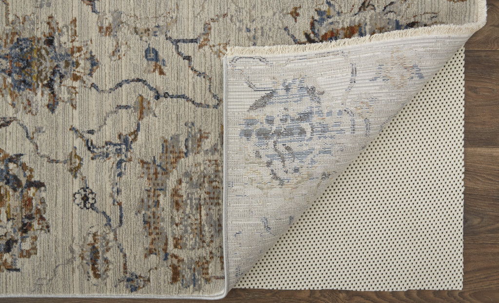 7.8' x 9.5' Floral Power Loom Distressed Area Rug With Fringe - Ivory Orange And Blue