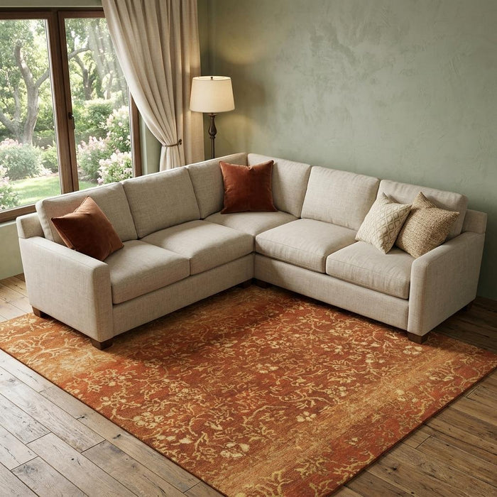 9' X 12' Wool Floral Hand Knotted Area Rug (744341) - Red / Orange / Gold