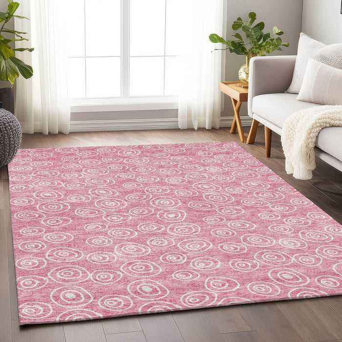 10' X 14' Polka Dot Washable Area Rug With UV Protection - Pink And Ivory