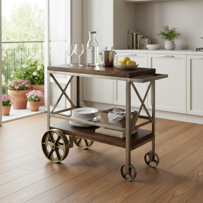 Vintage Style Rolling Server Bar Cart - Dark Brown