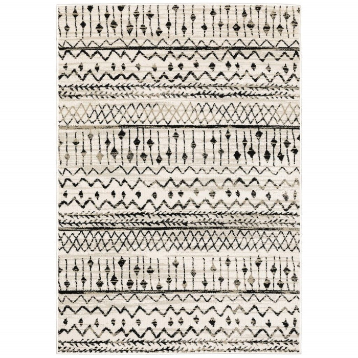 10' x 13' Eclectic Patterns Indoor Area Rug - Ivory And Black
