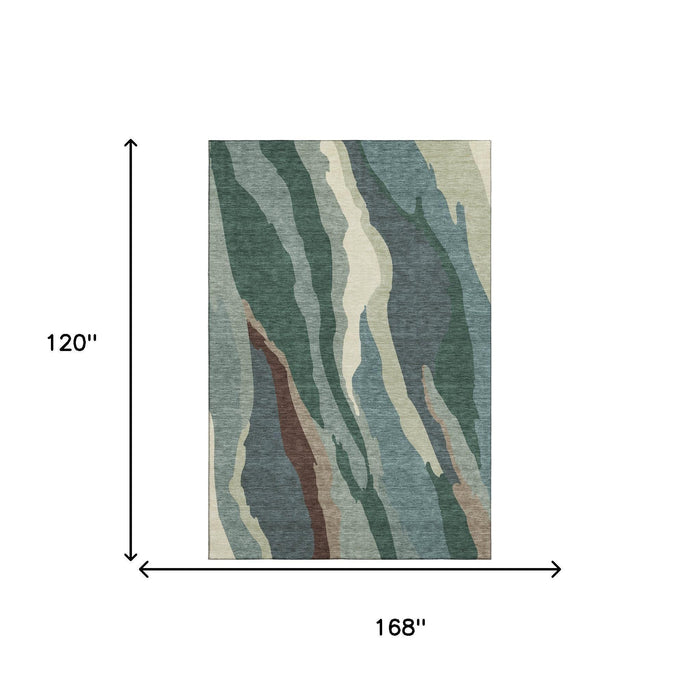 10' X 14' Abstract Washable Area Rug With UV Protection (682157) - Sage / Taupe / Beige