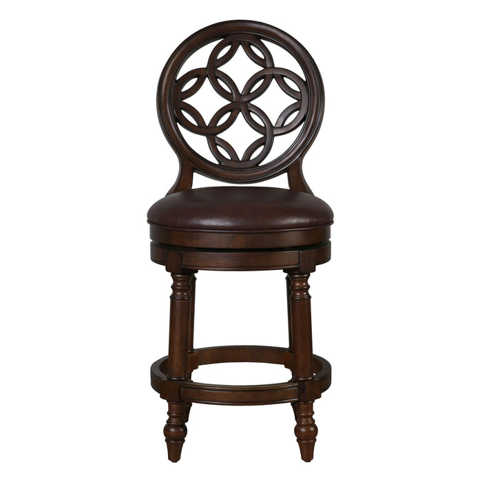 Faux Leather Solid Wood Counter Height Swivel Bar Chair - Dark Brown / Walnut