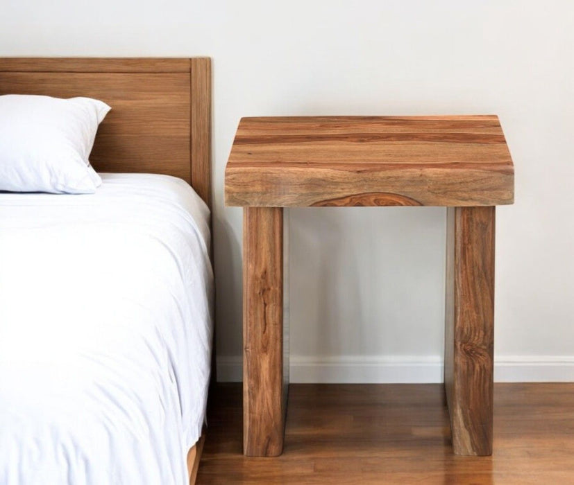 23" Solid Wood Square Live Edge End Table - Brown