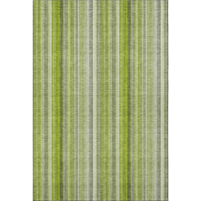 9' X 12' Striped Washable Area Rug With UV Protection (648387) - Green / Ivory