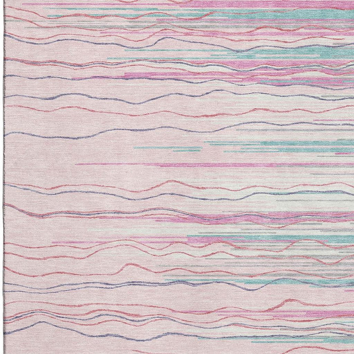 10' X 14' Striped Washable Area Rug With UV Protection (678401) - Pink / Gray / Teal